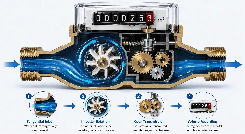 single-jet mechanical water flow meter working principle diagram tangential flow impeller single-jet mechanical water flow meter working principle diagram tangential flow impeller